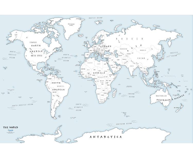 Soft Blue Ocean Simple World Map Mural - Removable Wallpaper Map
