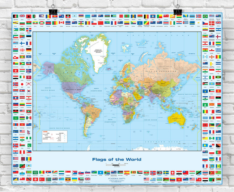 Flags of the World Political Wall Map, image 1, World Maps Online