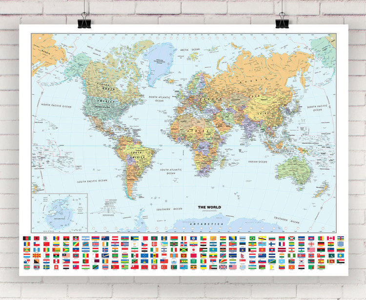 Classic World Wall Map with Flags World Maps Online