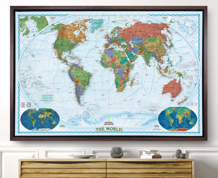World Push Pin Travel Map - National Geographic Decorator Framed