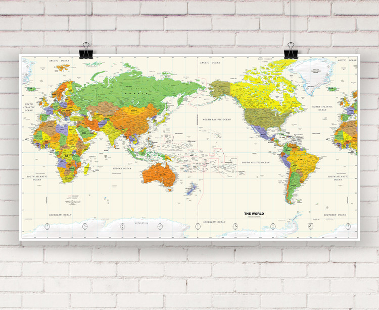 Political World Wall Map - Pacific Rim View | World Maps Online
