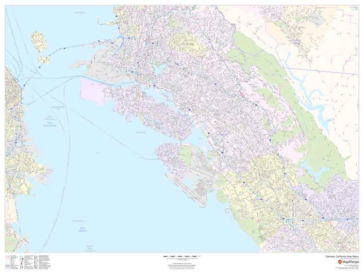 Oakland, California Inner Metro - Landscape Wall Map