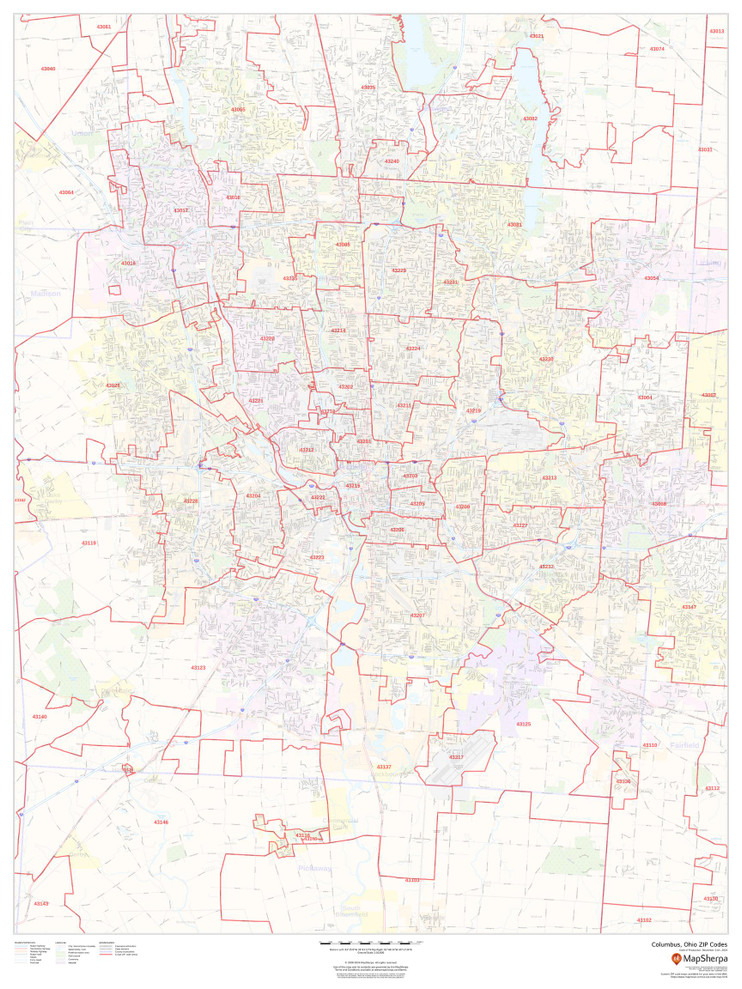 Columbus, Ohio ZIP Codes Wall Map