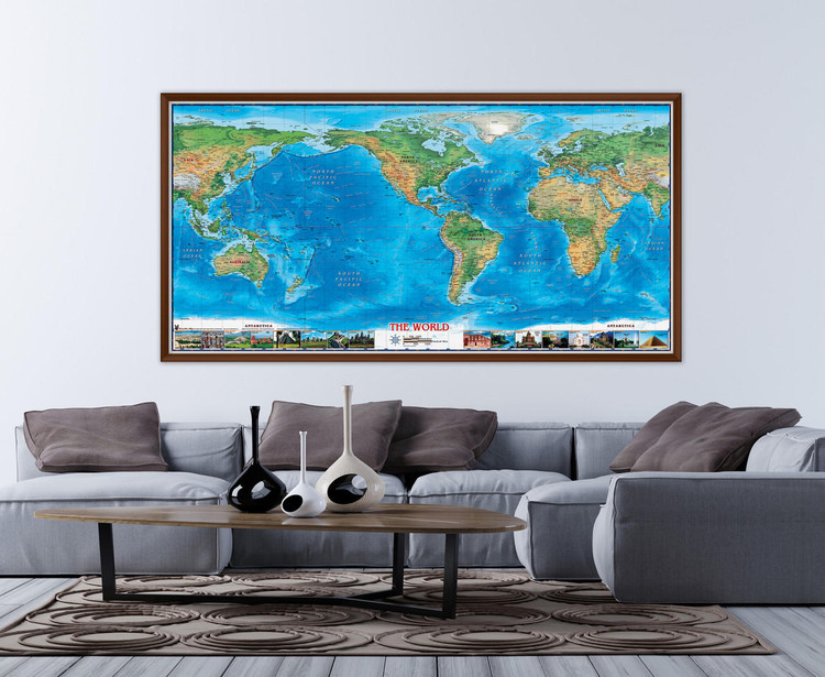 World Physical Wall Map Americas Centered w/ World Wonders by Compart Maps, image 1, World Maps Online