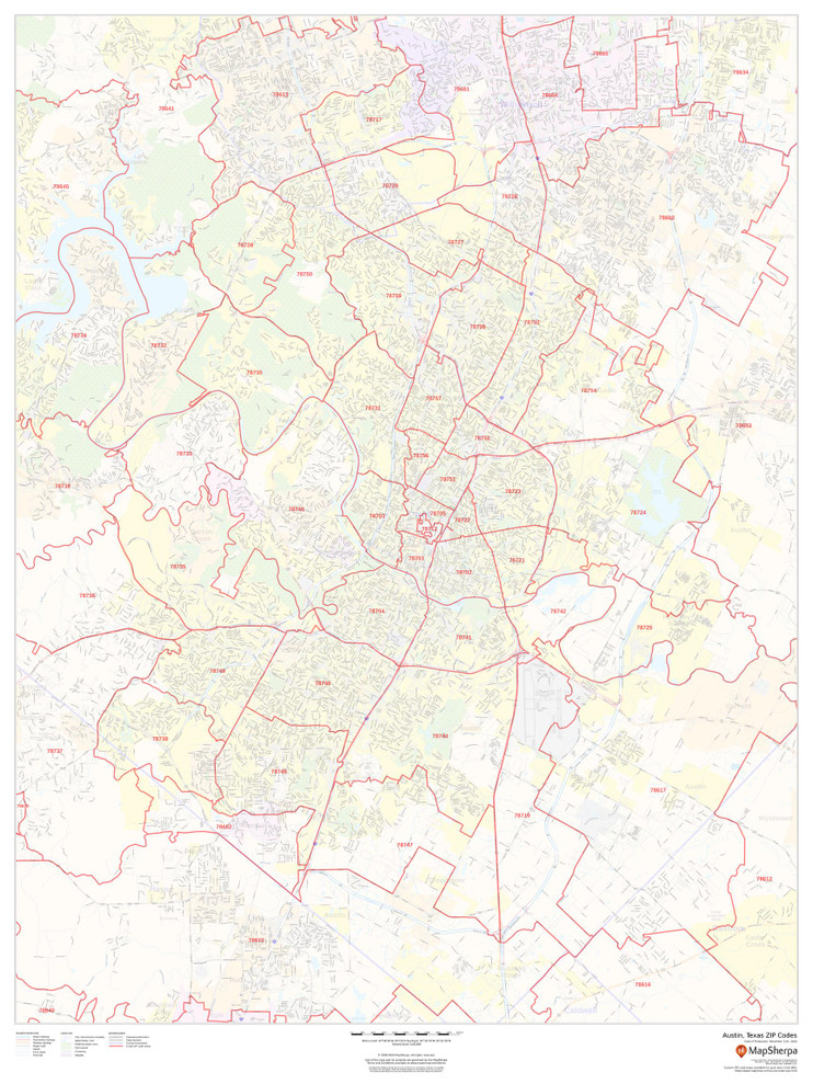 Austin, Texas ZIP Codes Wall Map