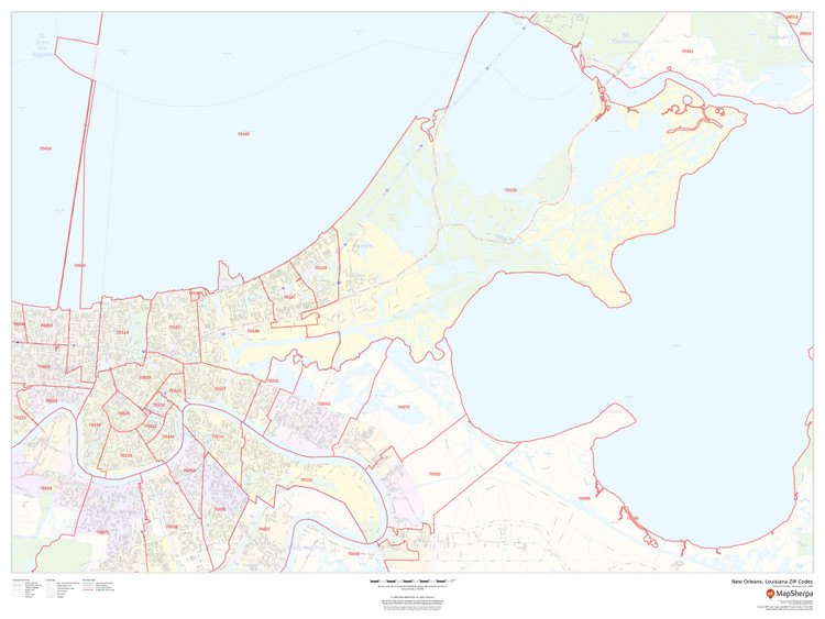 New Orleans, Louisiana ZIP Codes Wall Map