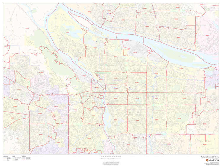 Portland, Oregon ZIP Codes Wall Map