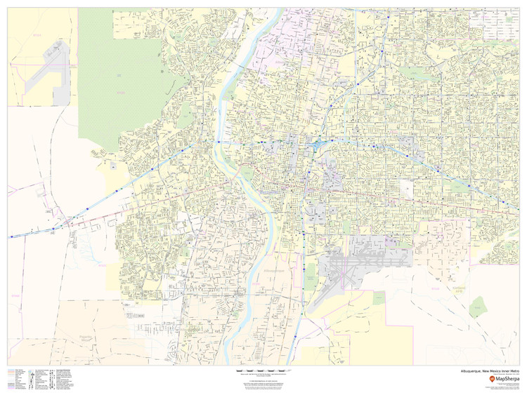 Albuquerque, New Mexico Inner Metro - Landscape Wall Map