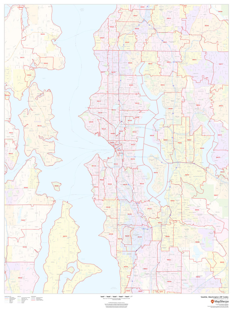 Seattle, Washington ZIP Codes Wall Map