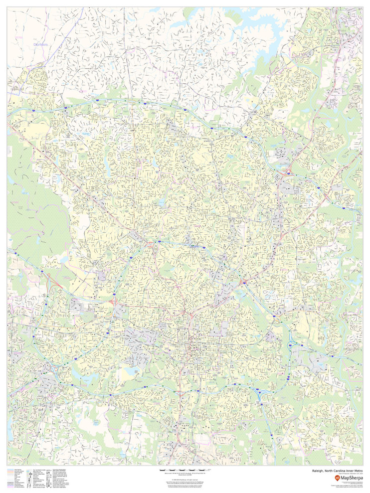 Raleigh, North Carolina Inner Metro - Portrait Wall Map