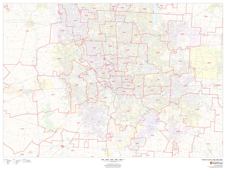 Franklin County, Ohio ZIP Codes Wall Map