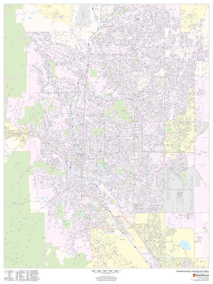 Colorado Springs, Colorado Inner Metro - Portrait Wall Map