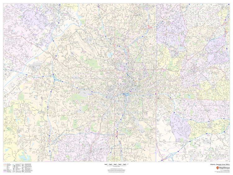 Atlanta, Georgia Inner Metro - Landscape Wall Map