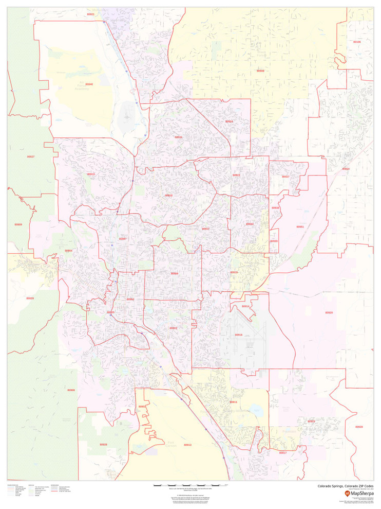 Colorado Springs, Colorado ZIP Codes Wall Map