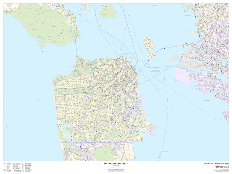 San Francisco, California Inner Metro - Landscape Wall Map
