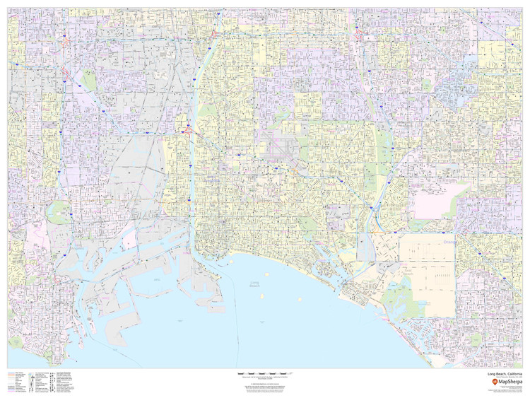 Long Beach, California - Landscape Wall Map