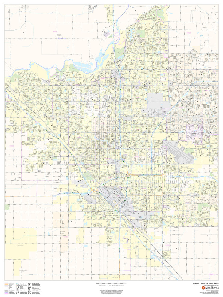 Fresno, California Inner Metro - Portrait Wall Map