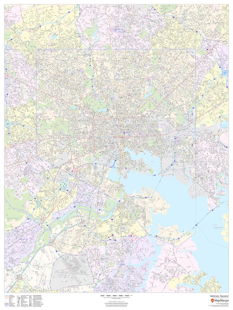 Baltimore, Maryland - Portrait Wall Map