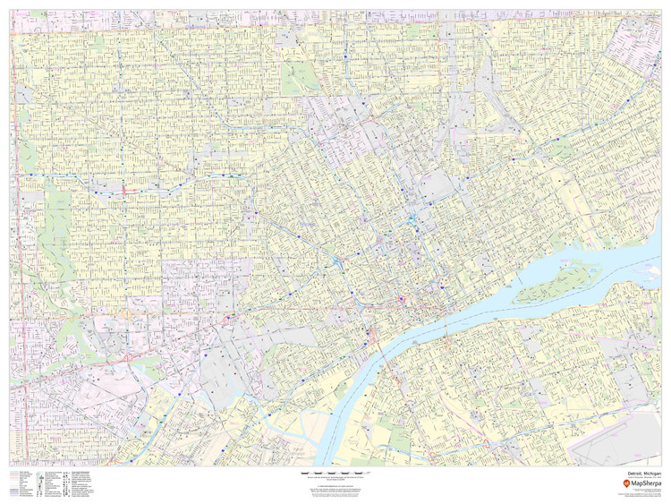 Detroit, Michigan - Landscape Wall Map