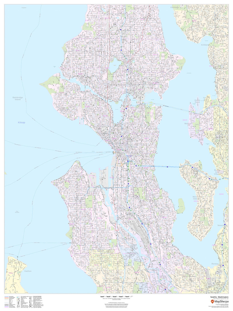 Seattle Washington Portrait Wall Map Str Seattle P Large 