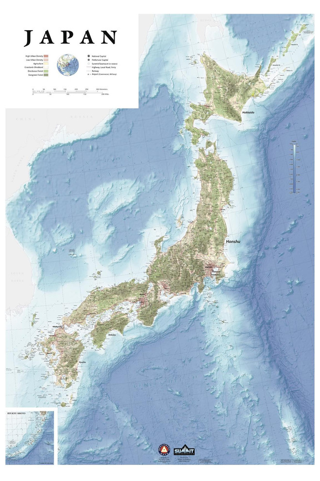 Japan Detailed Physical Wall Map