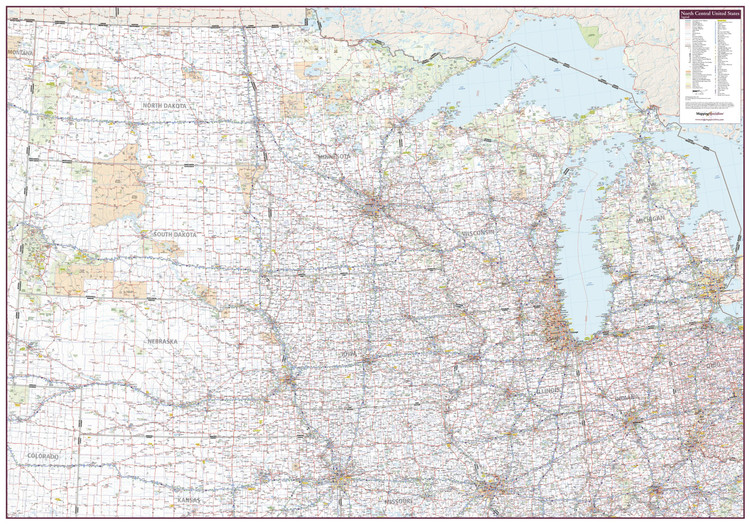 North Central United States Wall Map