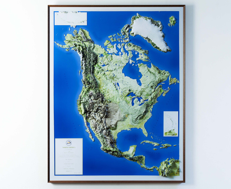 North America 3D Raised Relief Map in Frame