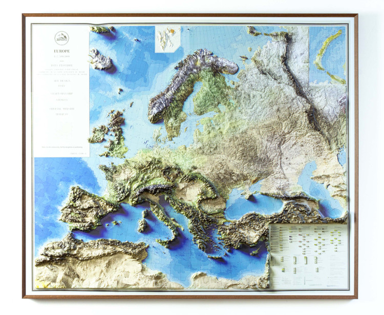 Europe  3D Raised Relief Map in Frame