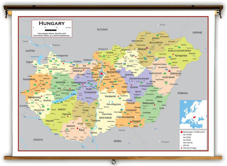 Hungary Political Educational Map from Academia Maps, image 1, World Maps Online