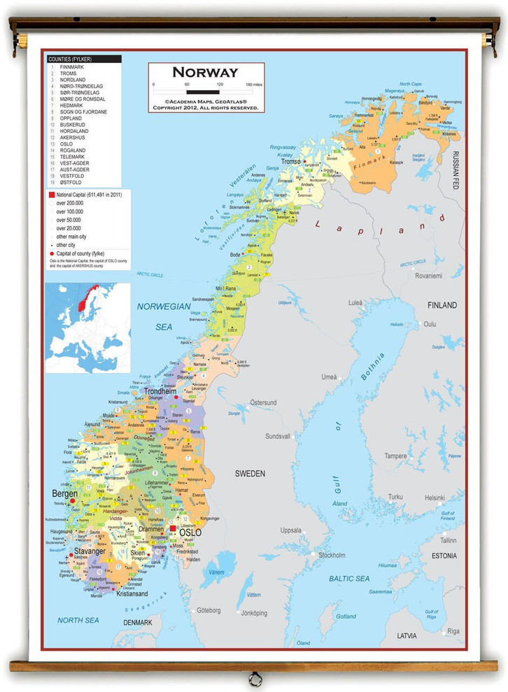 Norway Political Educational Map from Academia Maps, image 1, World Maps Online