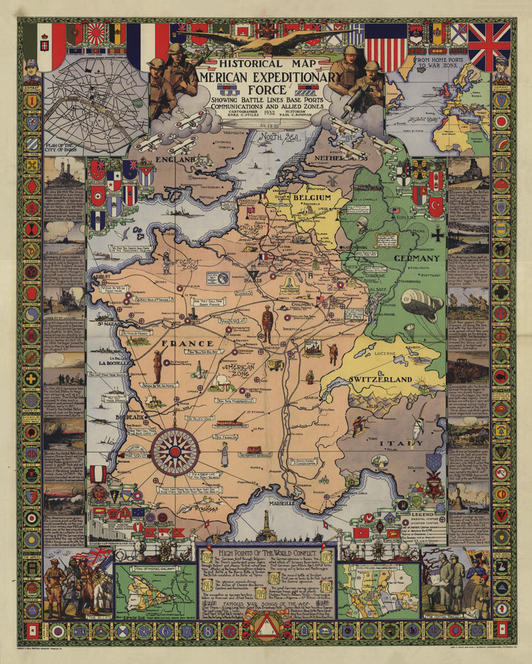 Historic Map - Europe - World War I - American Expeditionary Forces - 1932, image 1, World Maps Online