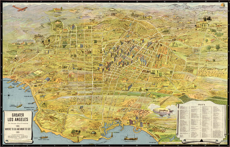 Los Angeles, CA Vintage Map Print (1932)| World Maps Online
