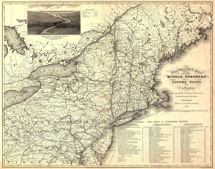 Historic Railroad Map of the Northeastern United States - 1849, image 1, World Maps Online