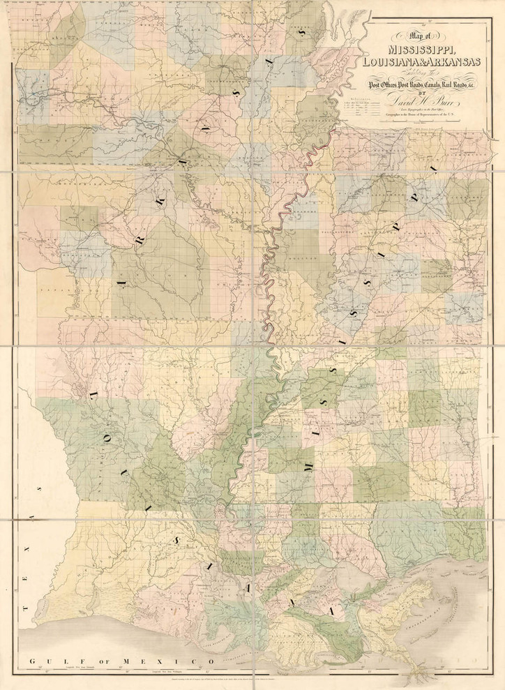 Historic Railroad Map of Arkansas, Louisiana and Mississippi - 1839, image 1, World Maps Online