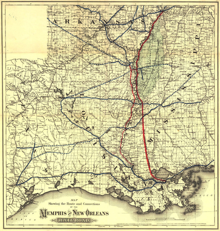 Historic Railroad Map of the Memphis and New Orleans Railroad - 1882, image 1, World Maps Online