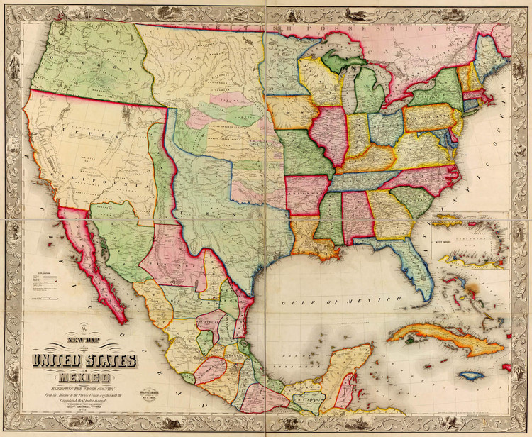 Historical Map of the United States and Mexico - 1847, image 1, World Maps Online