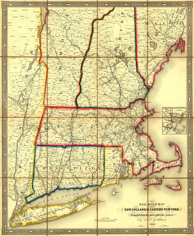 Historic Railroad Map of New England - 1849, image 1, World Maps Online