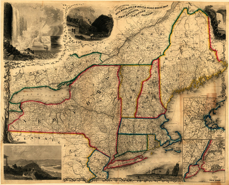 Historic Railroad Map of New England - 1850, image 1, World Maps Online