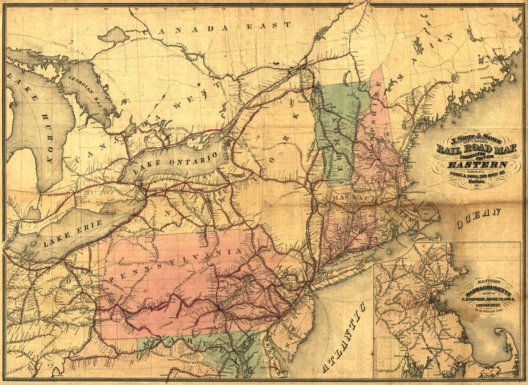 Historic Railroad Map of New England & Pennsylvania- 1859, image 1, World Maps Online