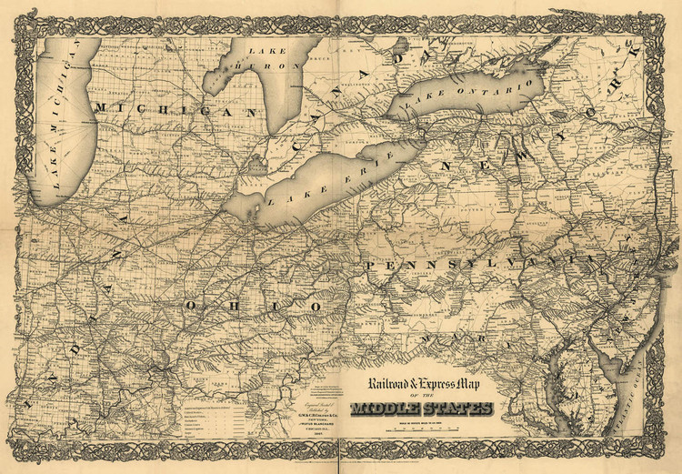 Historic Railroad Map of the Northeasern United States - 1867, image 1, World Maps Online