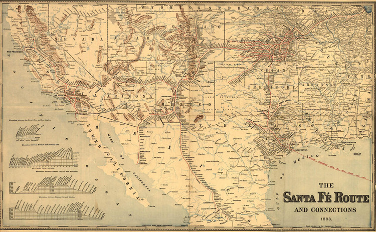 Historic Railroad Map of the Southwestern United States - 1888, image 1, World Maps Online