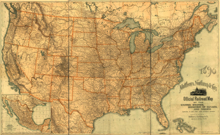 Historic Railroad Map of the United States - 1890, image 1, World Maps Online