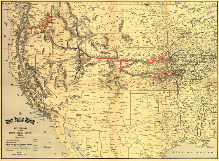 Historic Railroad Map of the Western United States - 1900, image 1, World Maps Online
