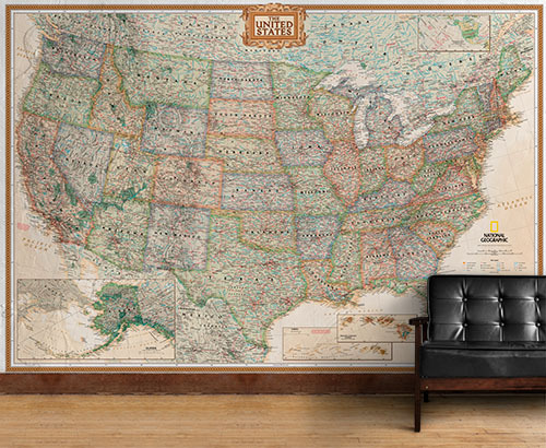 Antique Style USA Map Murals