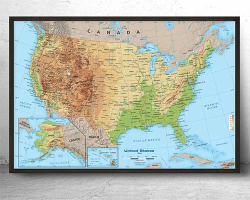United States Physical Wall Maps