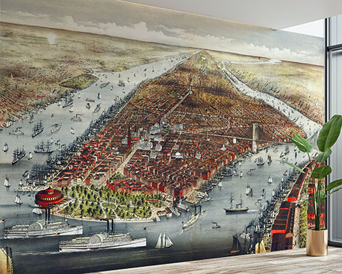 Panoramic City Maps Vintage Wall Murals