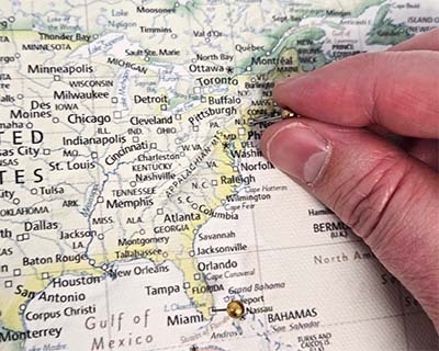 Push pin map with pins inserted