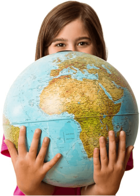 A girl holding a globe