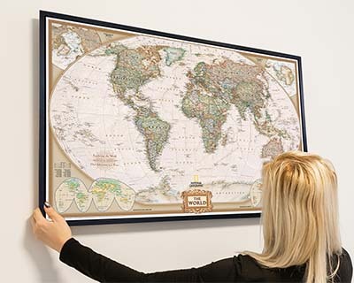 Hanging a push pin map on the wall