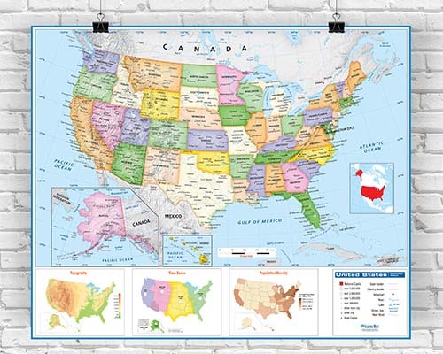 United States Laminated Classroom Wall Maps